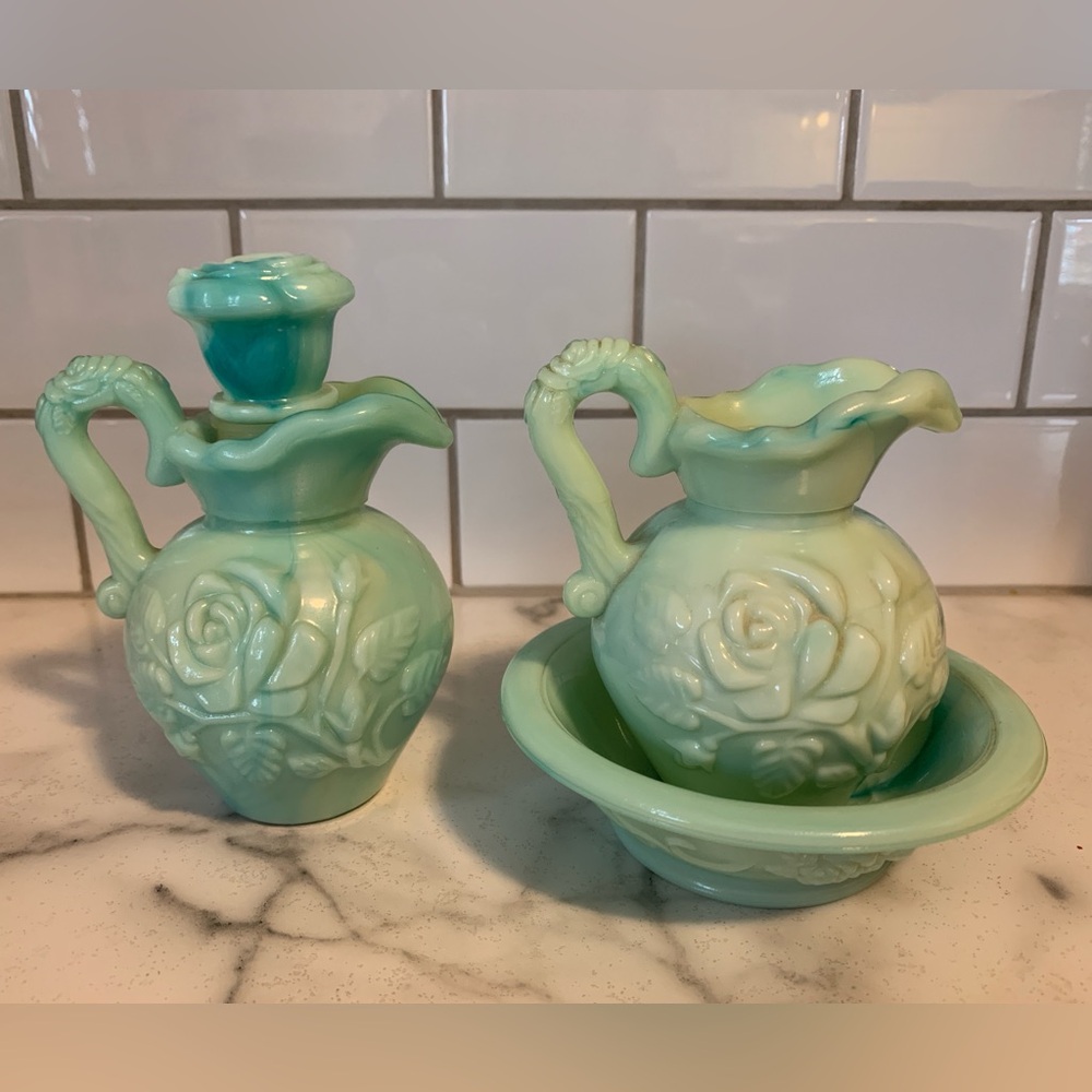 Vintage Avon Aqua Ceramic Pitcher Set